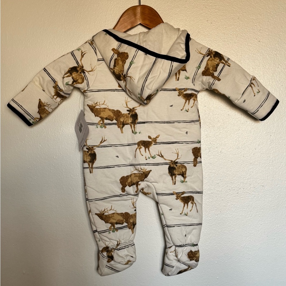 Burt’s Bees Baby NWT Hooded Footie Pajamas 0–3 Months Deer Print - Picture 2 of 10